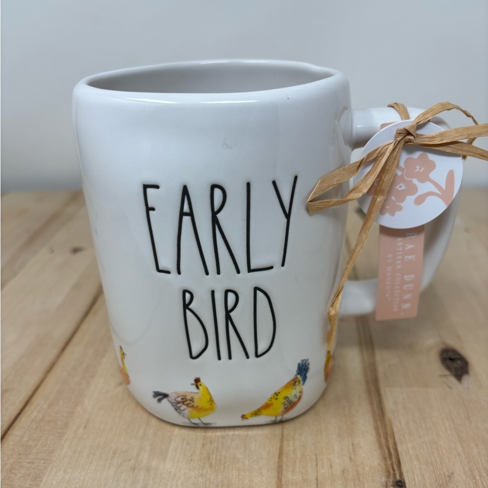 Rae Dunn EARLY BIRD Mug White Ceramic with Yellow Birds Bottom Decor New